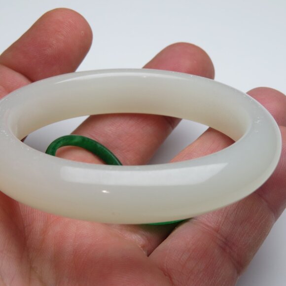 "Natural Jade Bangle + Jade Ring & Donut 57mm" - Picture 2 of 3